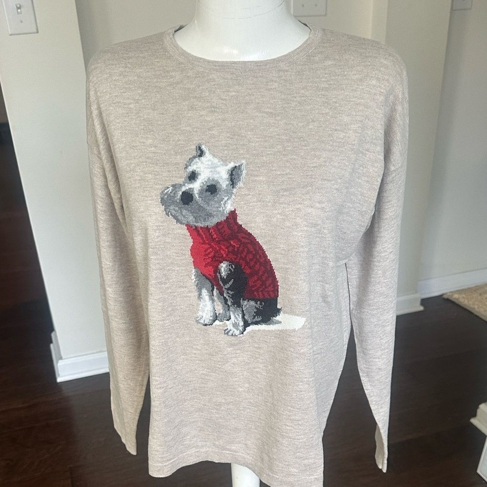 J. Jill Tan Relaxed Fit Doggie Graphic Sweater XS